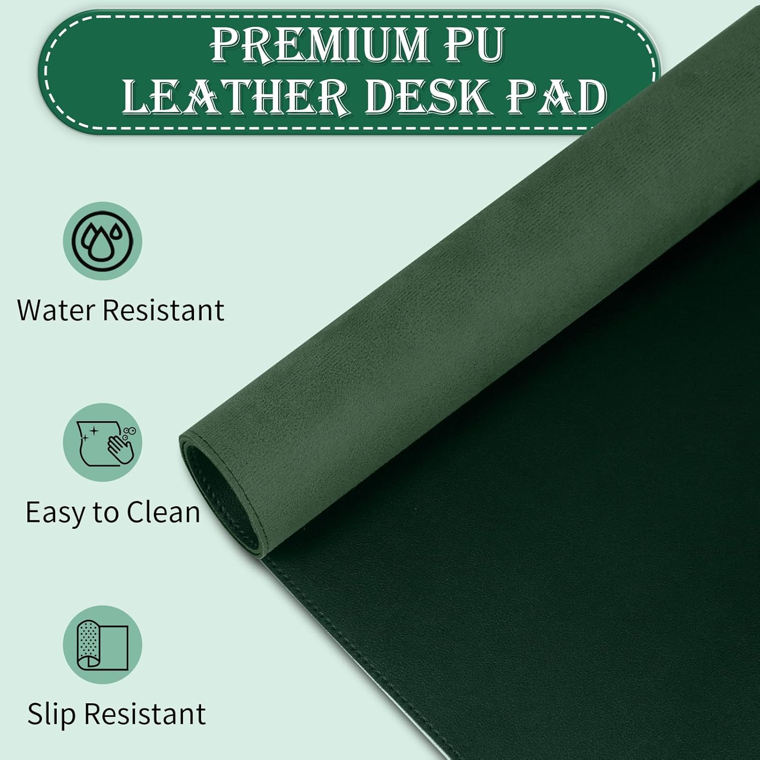 Large Desk Pad, 47.2" x 17" PU Leather Desk Mat for Desktop, Non-Slip Office Desk Mat for Desk, Desk Blotter Pad, Waterproof Computer Pad for Desk, Keyboard Mats for Home & Office (Dark Green)