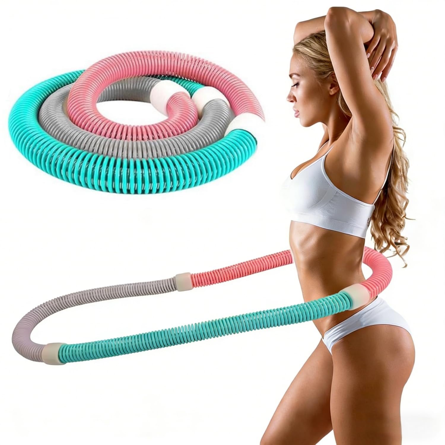 Weighted Hula Hoop, Foldable Soft Spring Infinity Hula Hoop for Waist Training & Weight Loss Slimming Exercise Home Workout Fitness Equipment for Adults Women Home Travel
