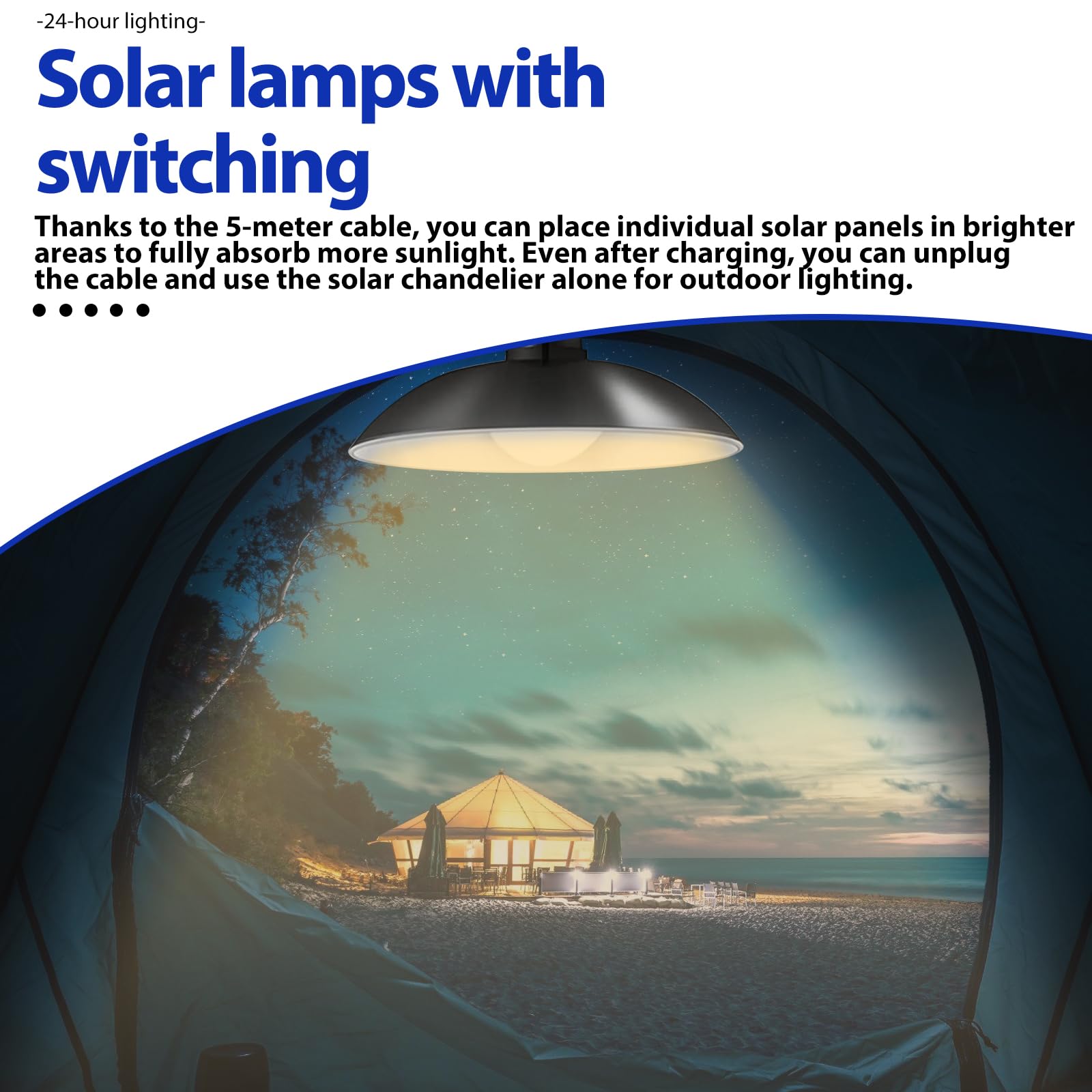 GBKDQQ Lampes solaires d'extérieur à suspendre avec télécommande, lampe suspendue solaire à intensité variable et étanche IP65, avec câble de 5 m, pour jardin, terrasse, balcon, pavillon de garage