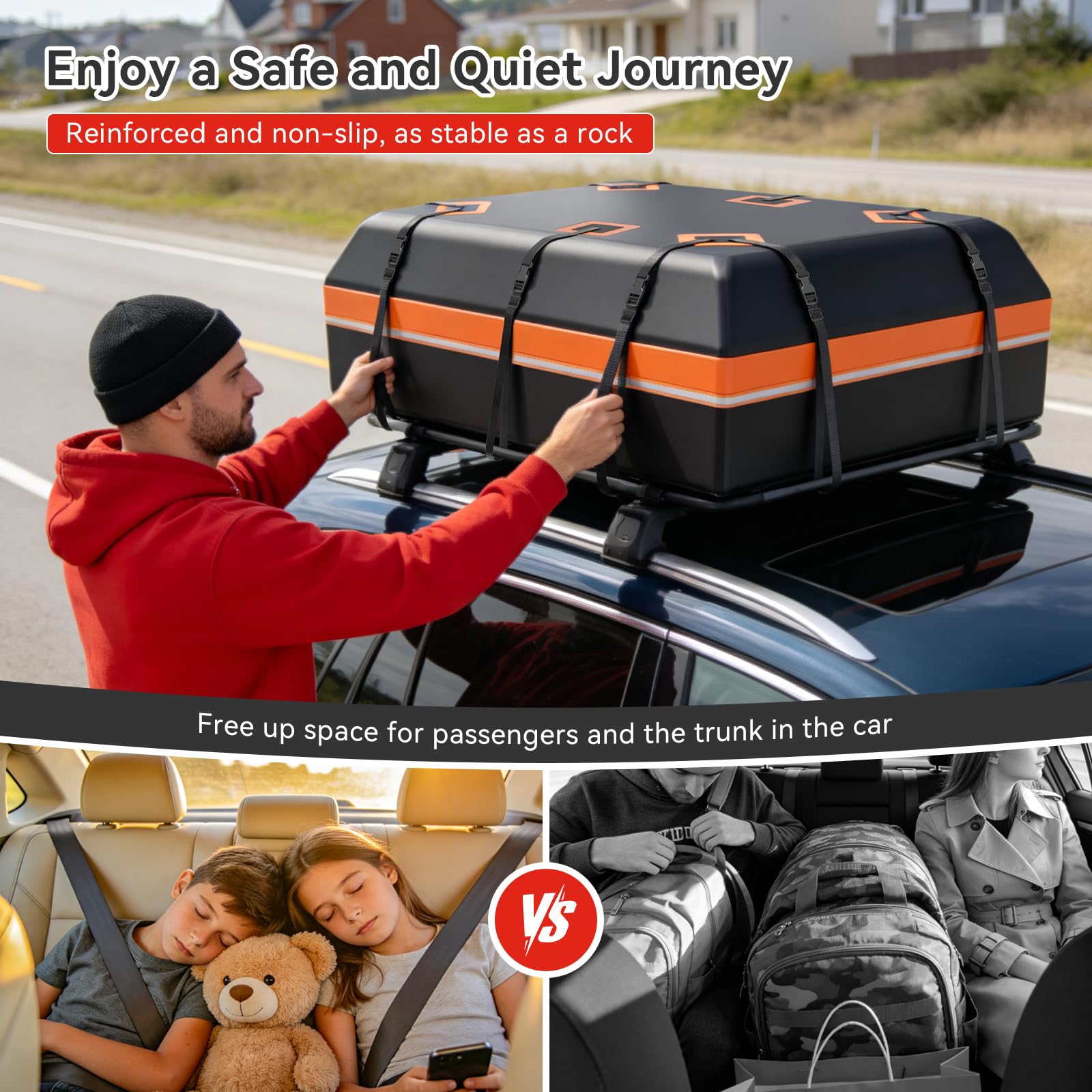 Borsa da tetto per auto, 598 l, impermeabile, 10 cinghie e 6 ganci per porta, tappetino antiscivolo e lucchetto per bagagli inclusi, per auto con/senza portapacchi