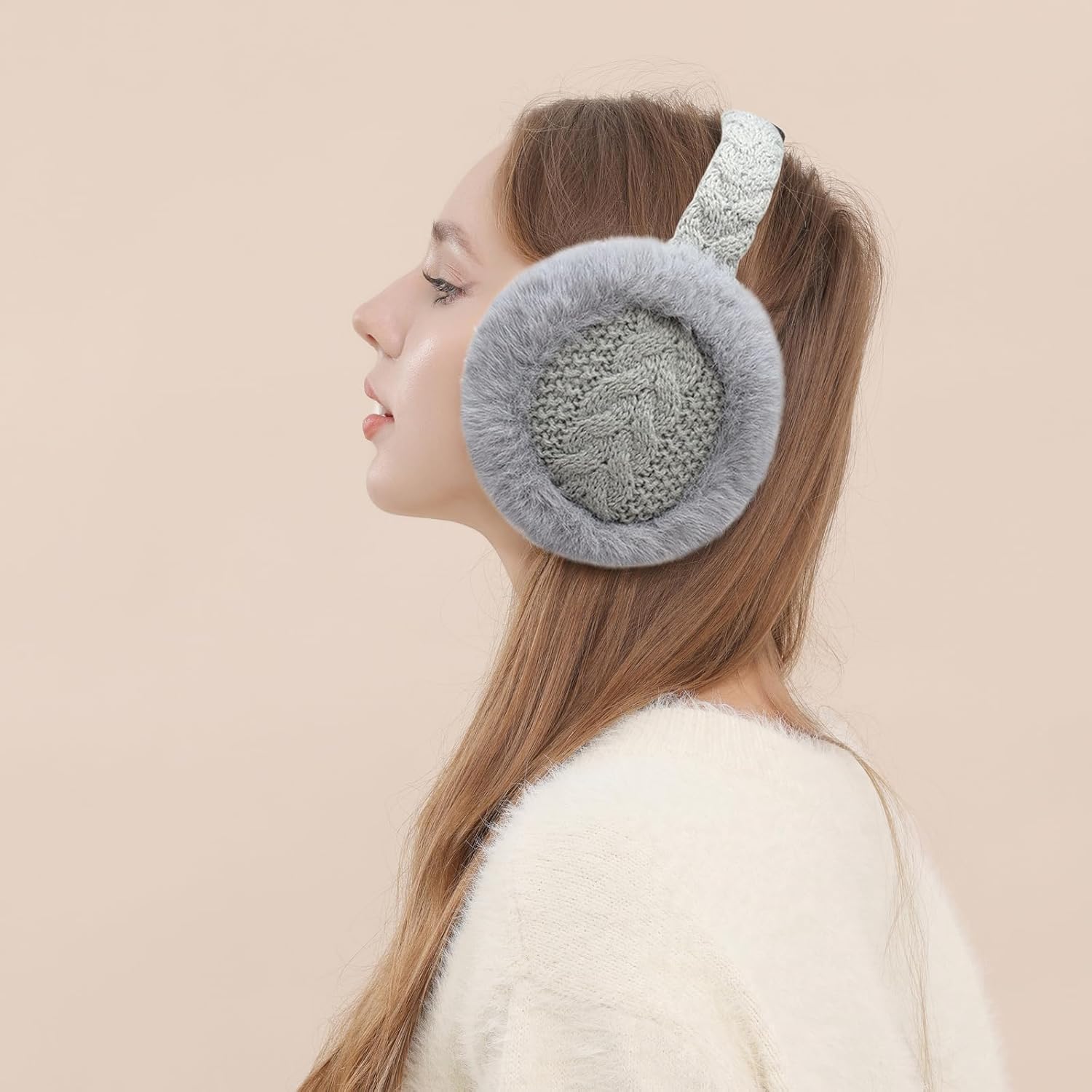 LCXSHYE Winter Women Ear Muffs Warm Knit Ear Warmers Girls Foldable Fuzzy Thick Earmuffs for Outdoor - Image 5