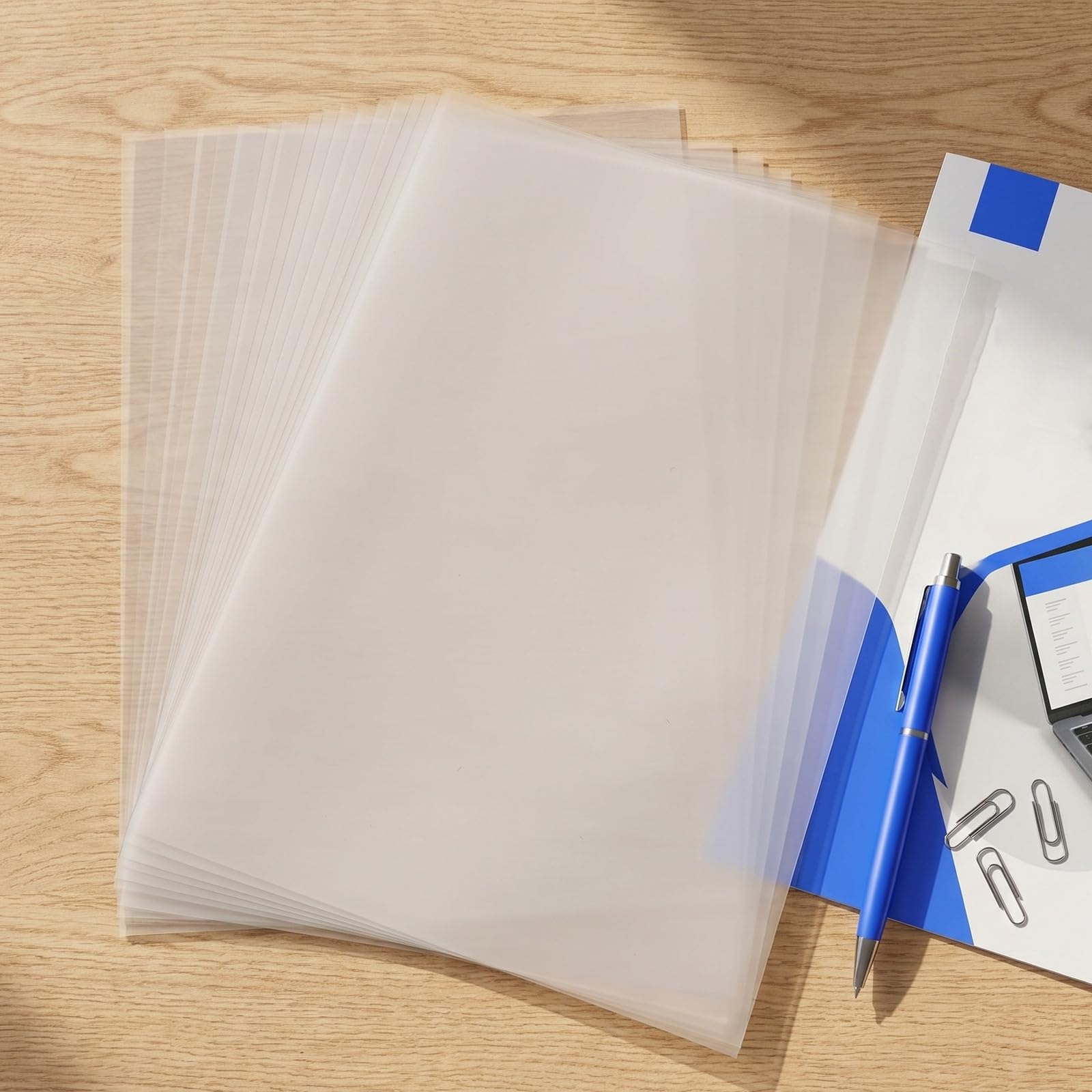 100 szt. przezroczystych plastikowych okładek A4 - przezroczyste arkusze okładek do raportów - odporne na zarysowania akcesoria do oprawy książek do notatników, prezentacji scrapbookingowych