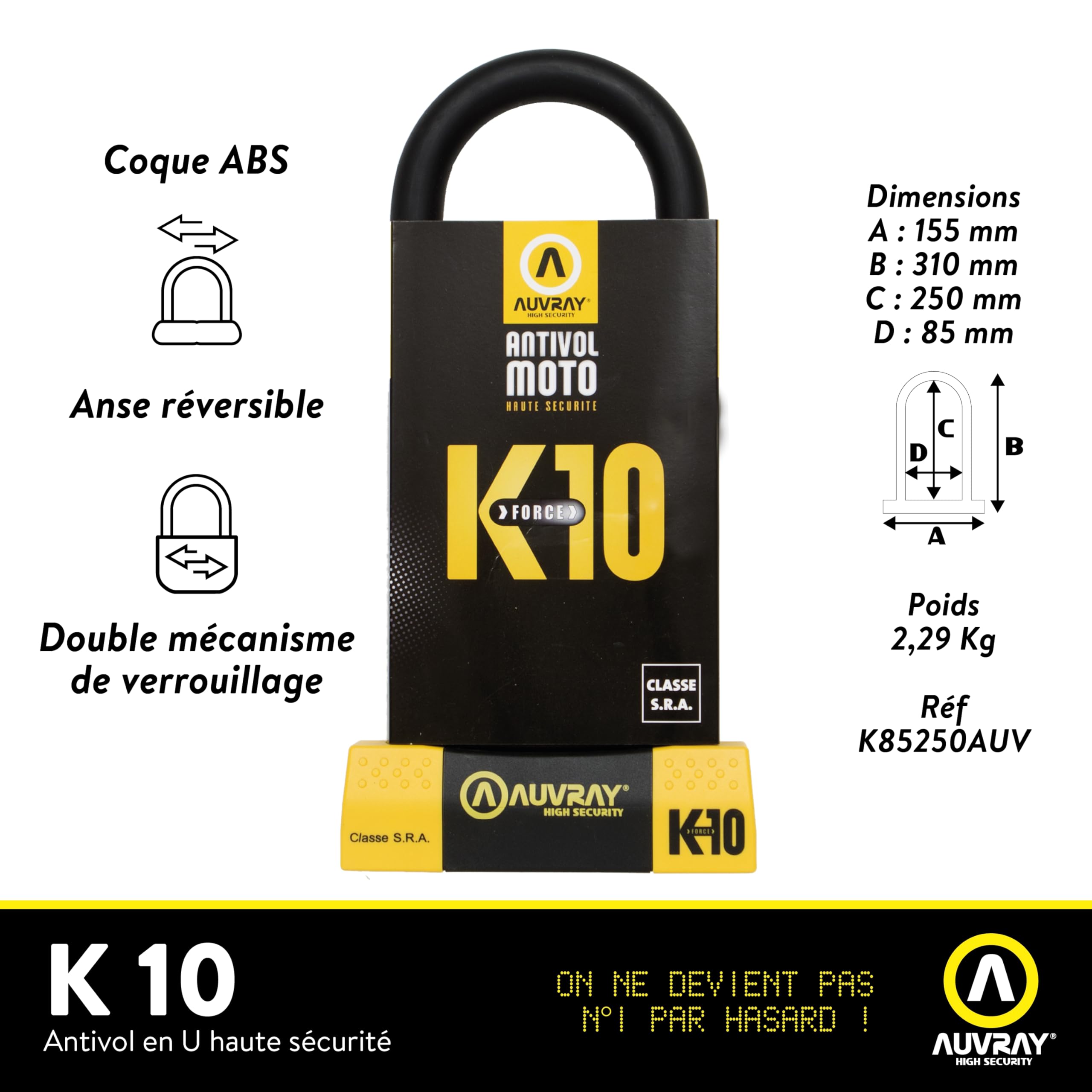Auvray K85250MAUV zabezpieczenie przed kradzieżą motocykla, Black Yellow, 85X250
