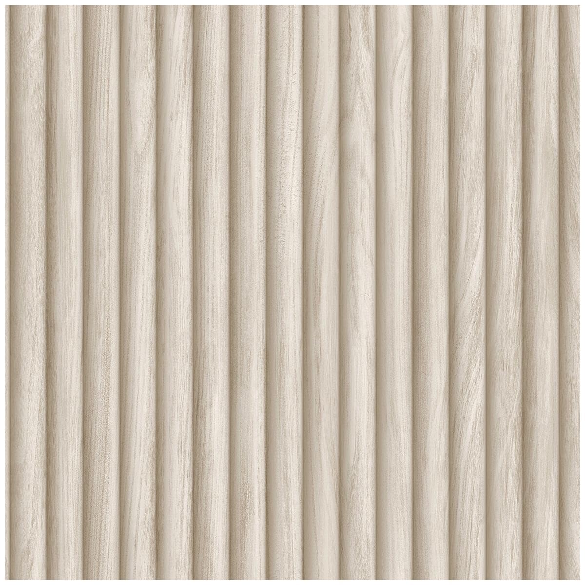 YöL Ash Fluted Wood Panel Effect Wallpaper Vertical Slat Wood Texture Neutral Beige Wooden Panelling Style Feature Wall Covering for Living Room Bedroom Hallway Modern Scandinavian Decor