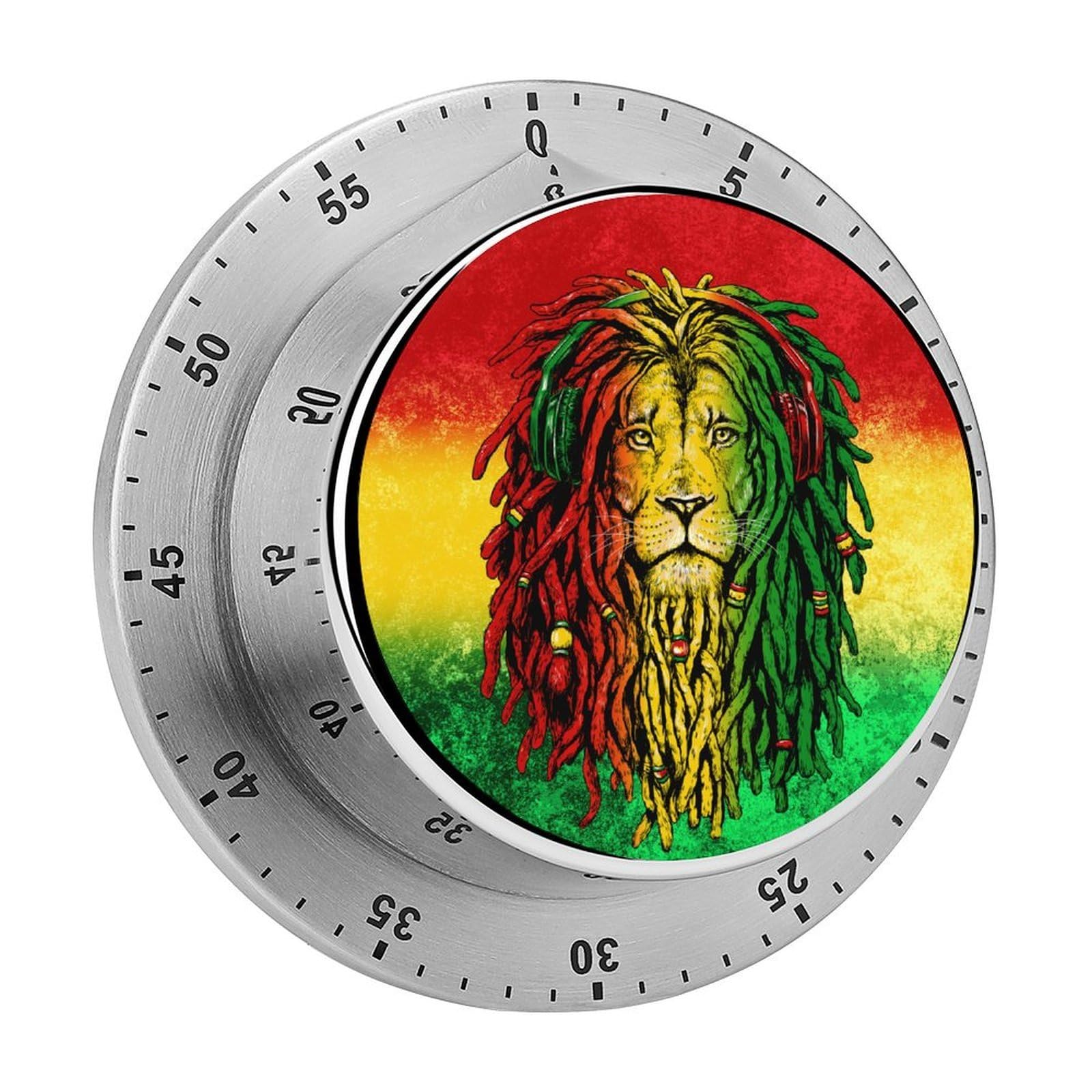 Jamaican Rasta Flag Rastafarian Reggae Lion Circular Rotating Timer, Suitable for Kitchen and Bedroom