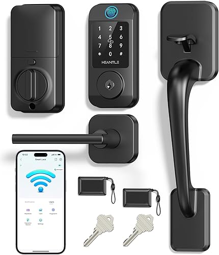 Juego de cerraduras inteligentes para puerta delantera, cerradura WiFi para puerta delantera, sin llave, cerrojo de seguridad electrónico