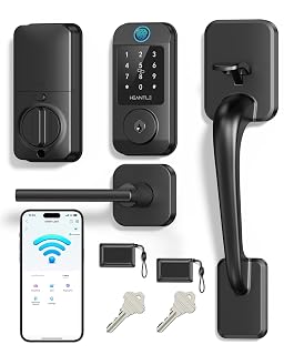 Wi-Fi Front Door Lock Set - HEANTLE Smart Locks for Front Door Built-in WiFi Keyless Entry Deadbolt with Handle Set Fingerprint Smart Electronic Deadbolt, Works with Alexa & Google Assistant Black - Amazon product rated Grade B