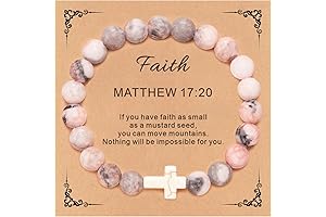 Christian Gifts for Women Beaded Bracelets - Trendy Natural Stone Bead Bracelet with Cross Charm