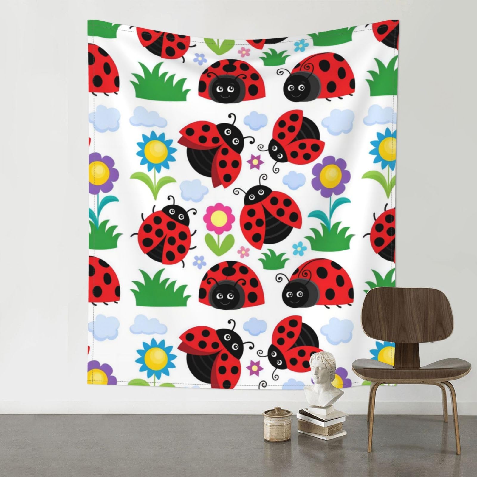 YYHWHJDE Cartoon Ladybug Flower Prints 60x51in Wall Tapestry – Boho Decor Throw Blanket for Bedroom, Dorm, Beach Cover, Picnic & More