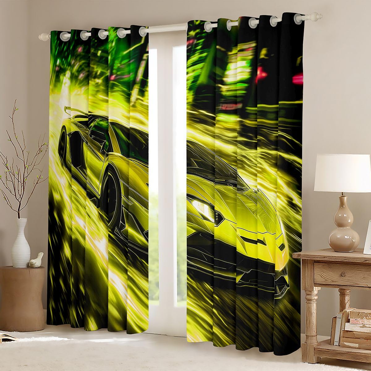 Homewish Żółte zasłony zaciemniające do sypialni, 117 x 183 cm, na przelotkach do salonu, dla miłośników sportów ekstremalnych, 2 panele, rozjaśniająca dekoracja