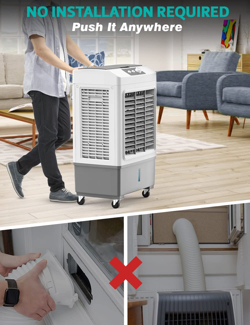 Evaporative Cooler FANCOLE 2 IN 1 Windowless Air Conditioner, 3 Speed