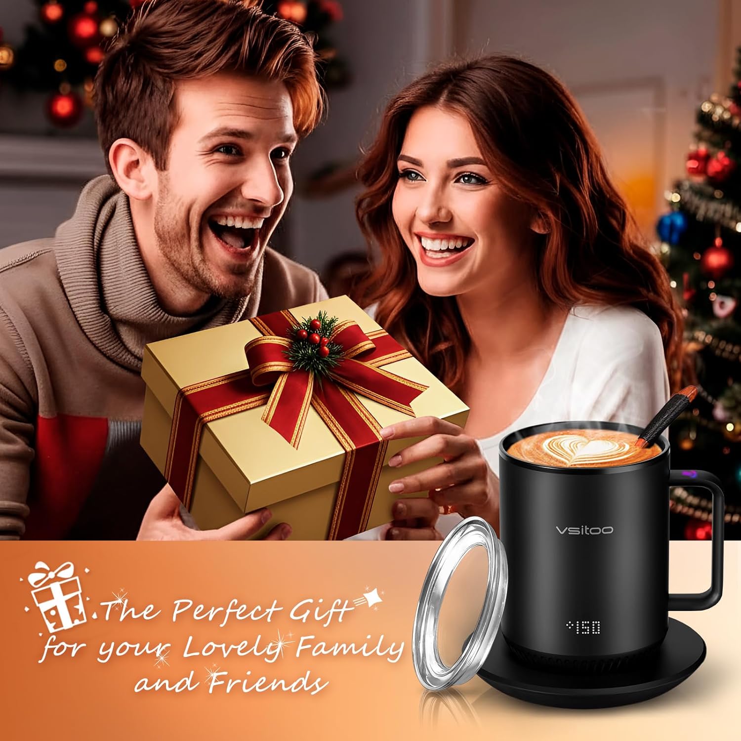 Vsitoo S3 12oz Heated Mug - Temperature Control Smart Mug with Mug Warmer, Perfect for Espresso, Auto-Sensing AI Heats Drinks to 120-150°F Hands-Free.Ideal for Home/Office/Gifts,Black - Image 9