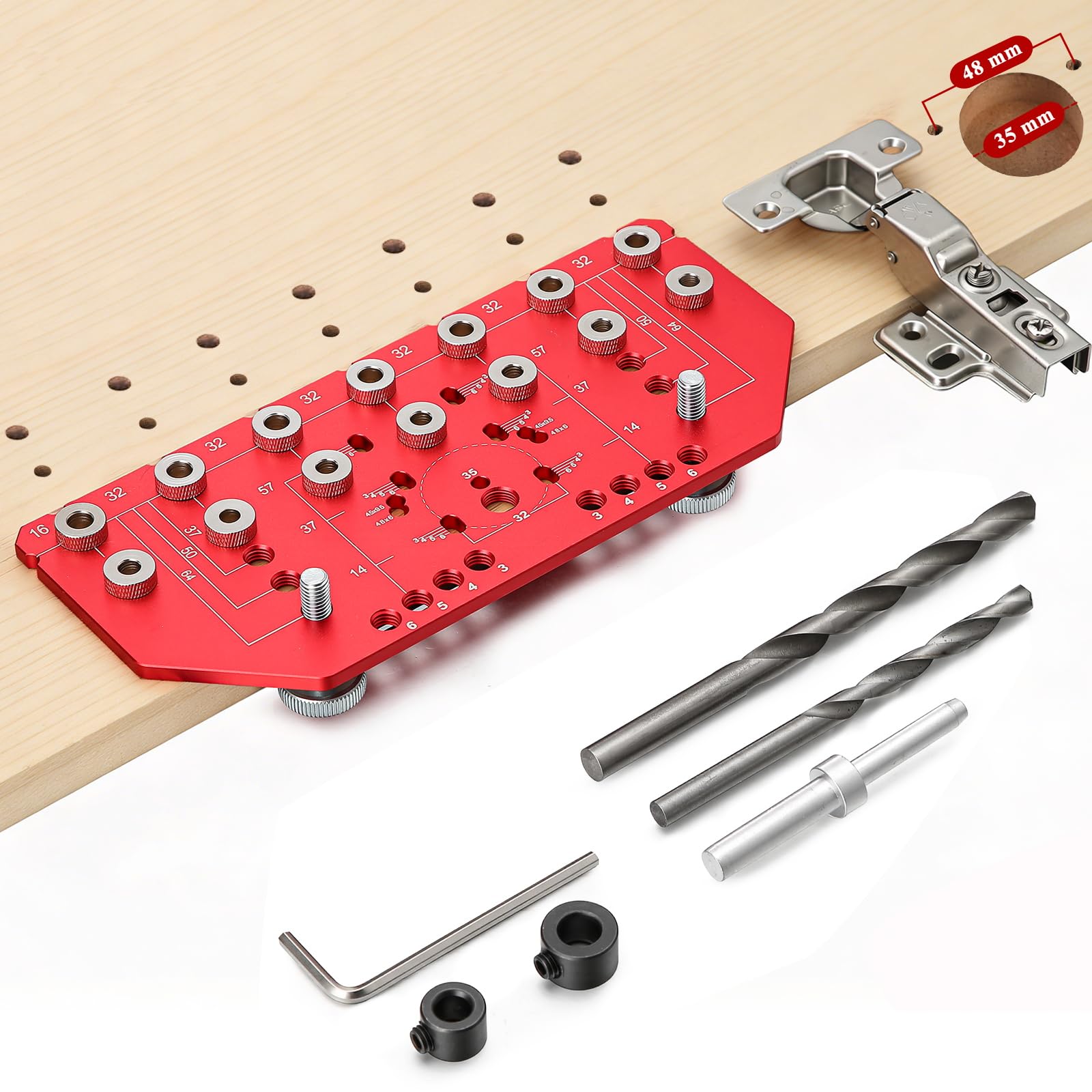 Hondong Shelf Pin Jig And Hinge Jig, Aluminum Alloy Shelf Pin Drilling Jig, Self-Contained Clamping Function Shelf Peg Hole Jig Cabinet Hardware Jig Woodworking Tool Drill Guide For 5Mm And 1/4" Straight Hole