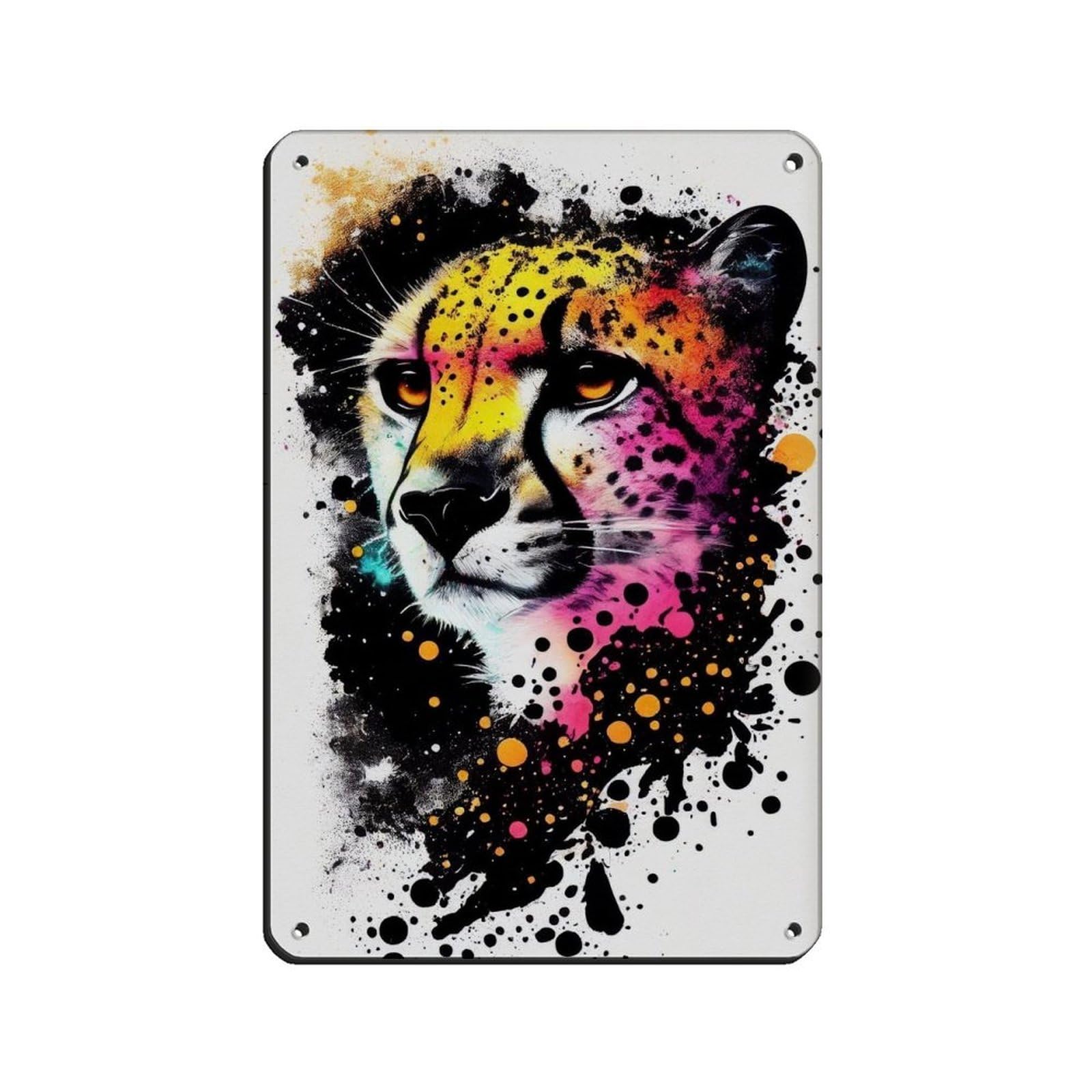 Watercolour Cheetah Portrait Poster Retro Poster Metal Tin Sign Chic Art Retro Iron Painting Bar People Cave Cafe Family Garage Poster Wall Decoration 8x12inch(20x30cm)