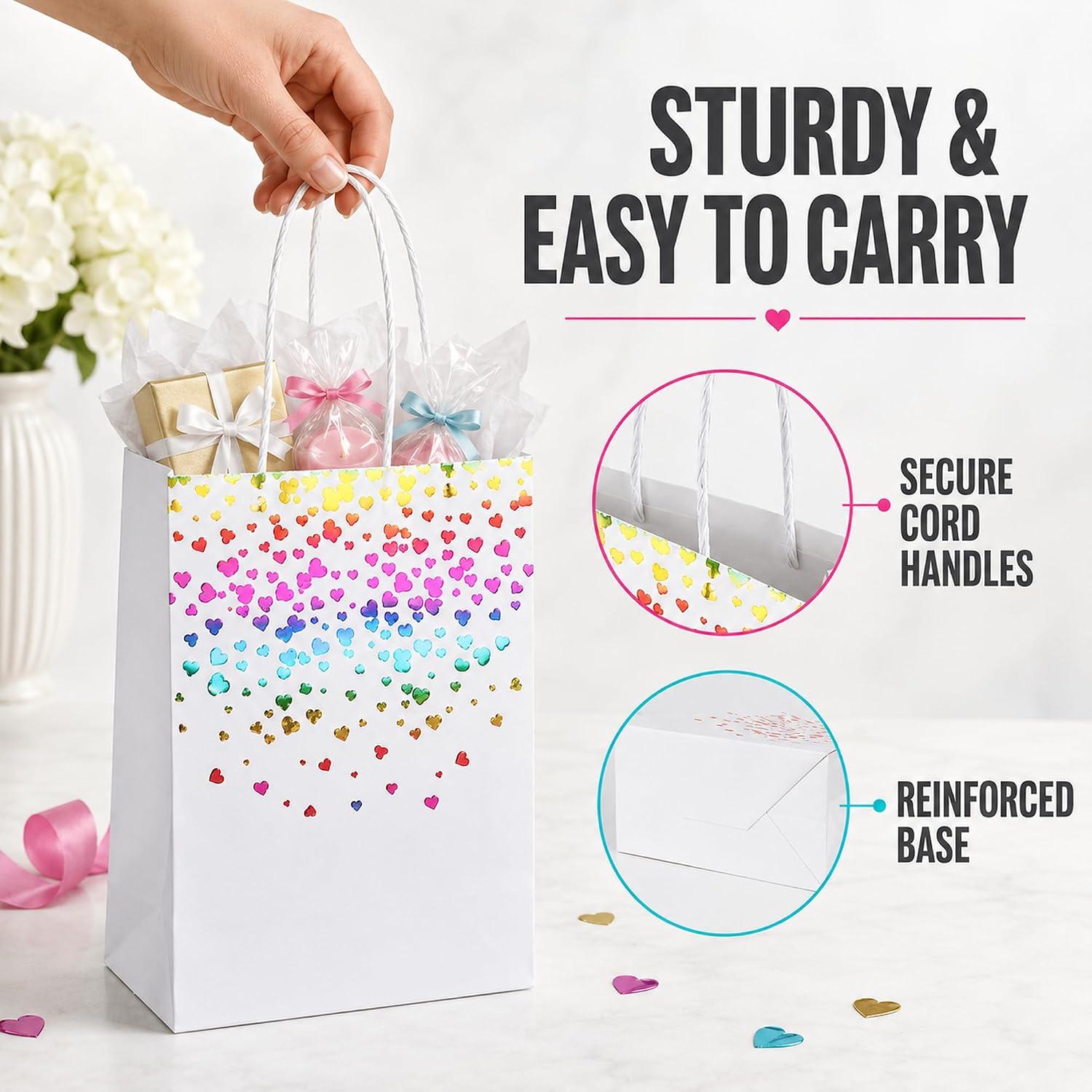 Thxutm White Paper Gift Bags with Handles, 10 Pack, 8.5 x 3 x 6.5 in image 5