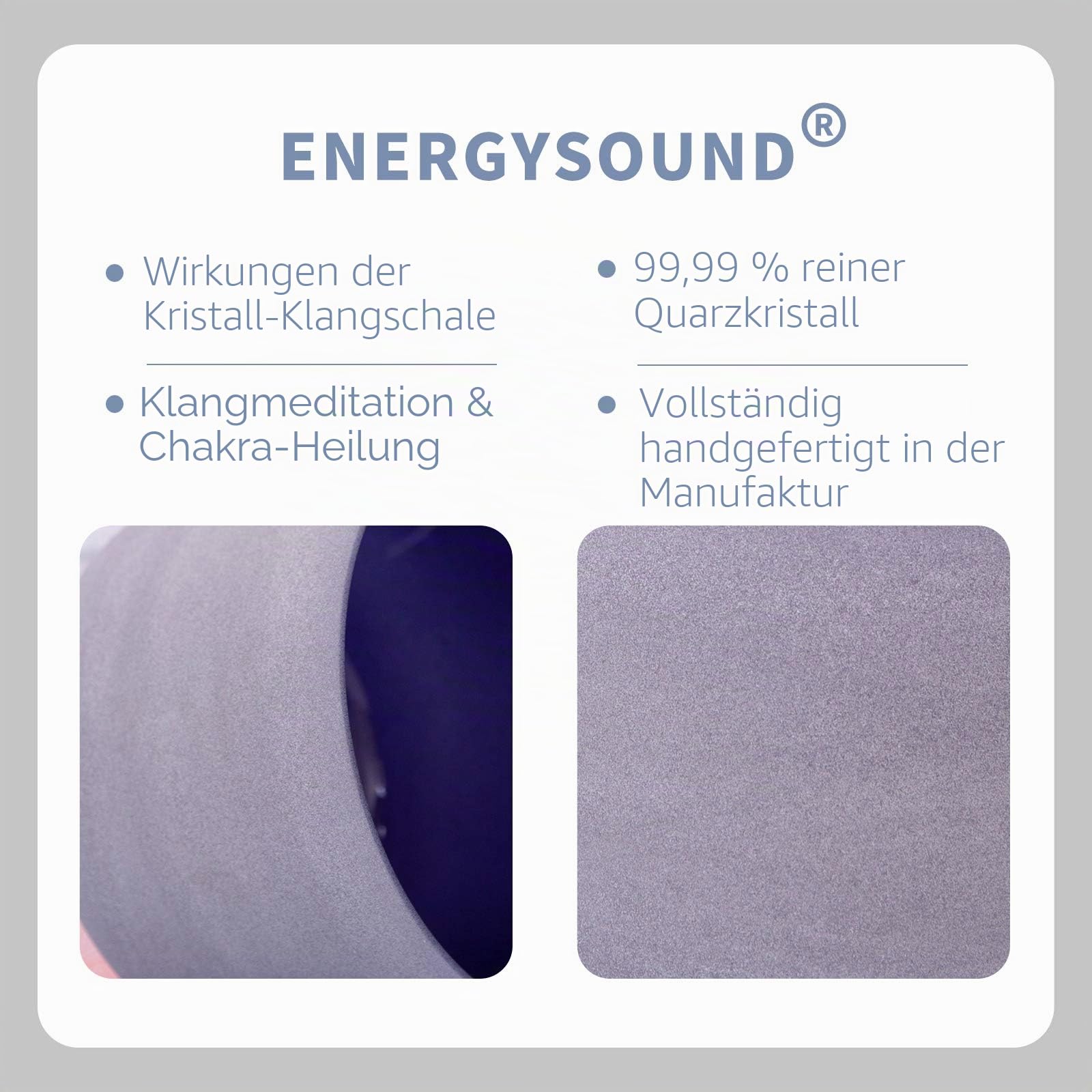 ENERGYSOUND 432 Hz Perfect Pitch A 3rd Eye Chakra Indigo Farbe mattierter Quarzkristall Klangschale 20 cm + Tragetasche