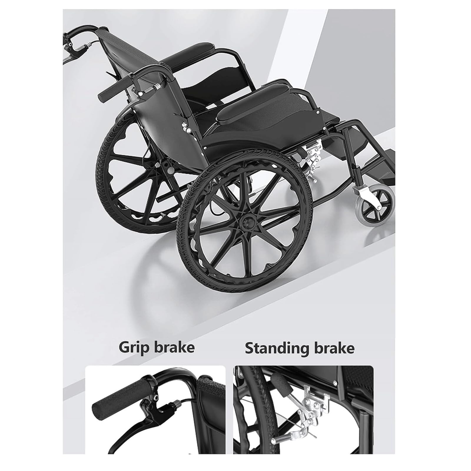 BKEKM Silla de Ruedas Sillas de Ruedas Plegables, sillas de Ruedas de Transporte de Acero al Carbono, Silla de Ruedas Manual Ligera con Frenos de Mano para Adultos, Ancianos, Carga de 220lb Cómodo