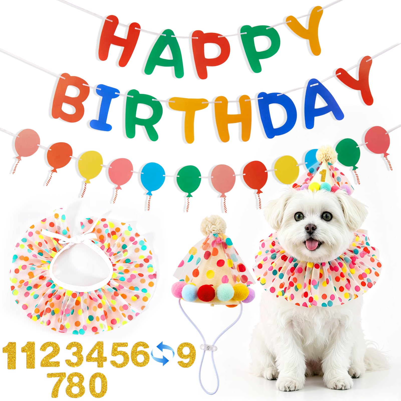 5 PCS Dog Birthday Decorations Dog Birthday Party Supplies Kit Pink