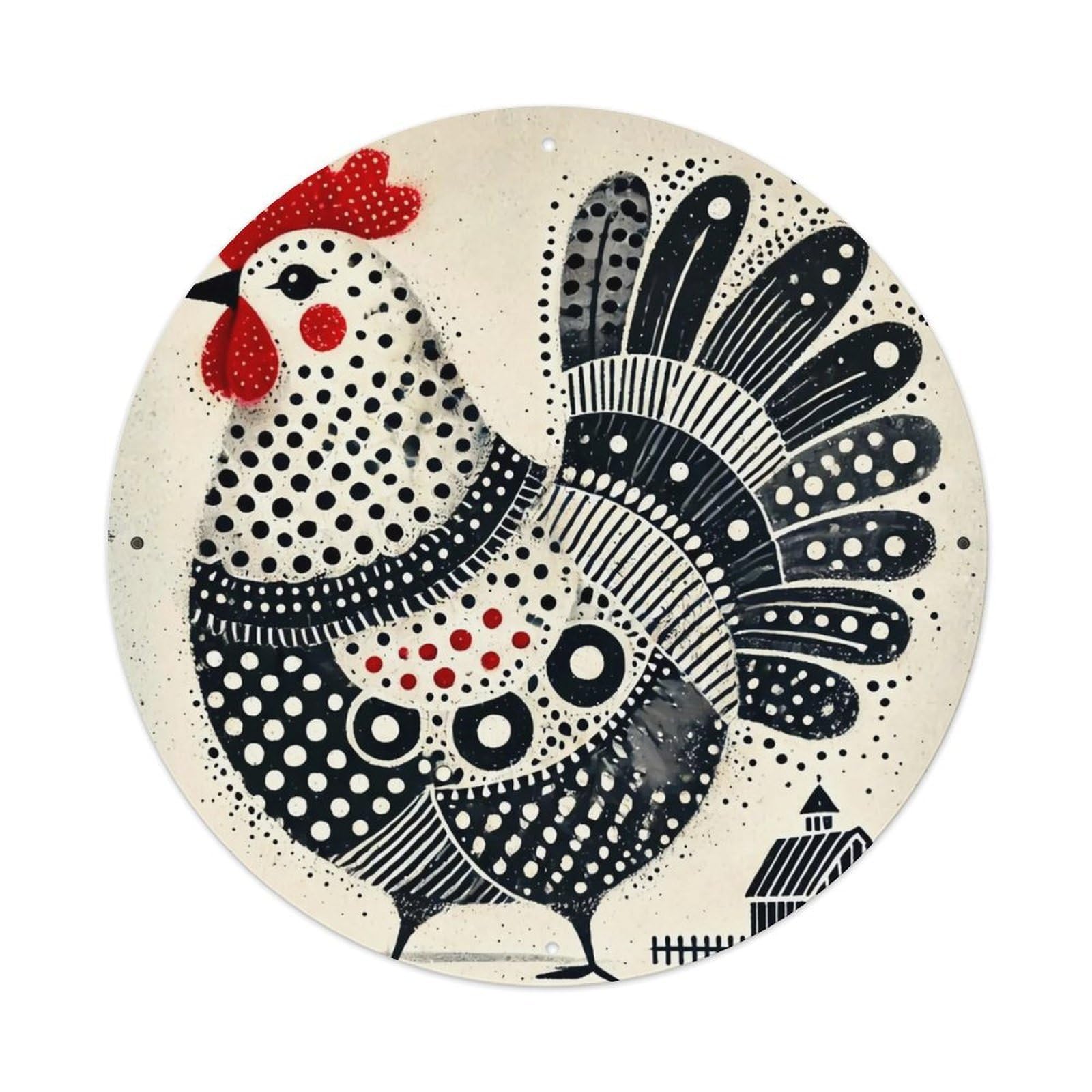 Chicken Pattern With Dots And Lines Tin Sign Metal Poster Vintage Metal Signs for Home Man Cave Bar Cafe Kitchen laundry room Wall Decorations Gift 8x8Inch