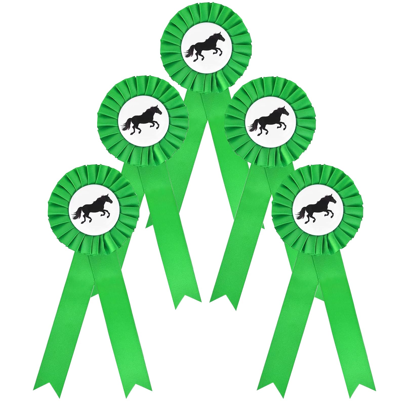 BEIMEIII Pack of 5 tournament bows, horse tournament bows, badge, horse bow, horse rider bow, tournament bow, hobby horse, winner bow, horse for riding events, green