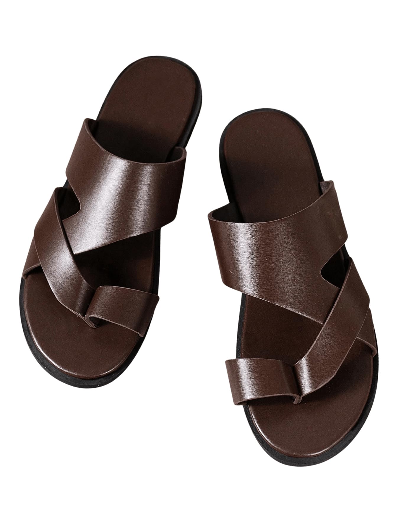 Verdusa Men's Leather Sandals Casual Slides Flip Flops Beach Sandal Summer Shoes