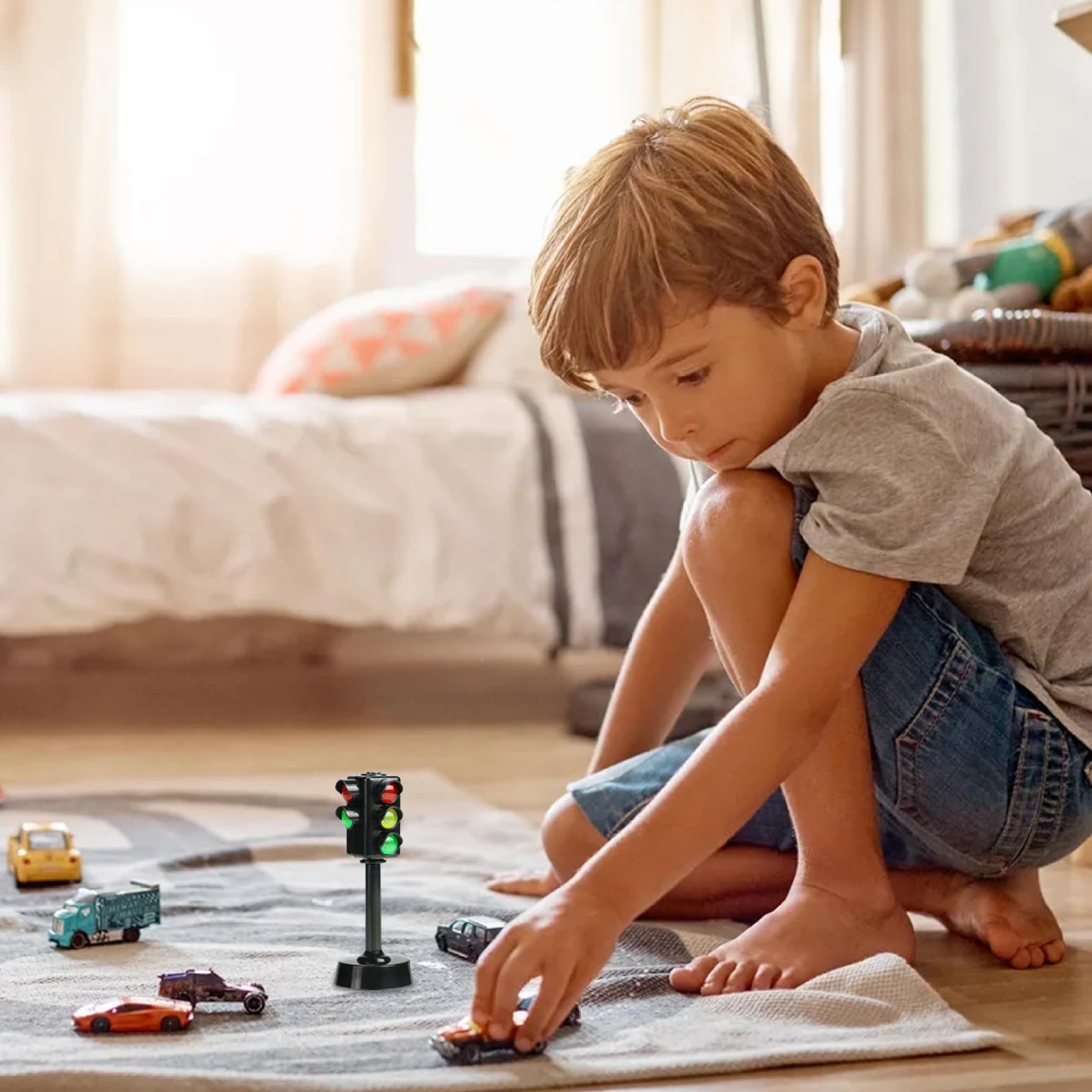 Feux de circulation pour les enfants, panneaux de pancarte de la circulation Signes de circulation pour enfants 3 pcs 4,7 pouces mini panneaux routiers, feux de circulation de jouets à LED avec son