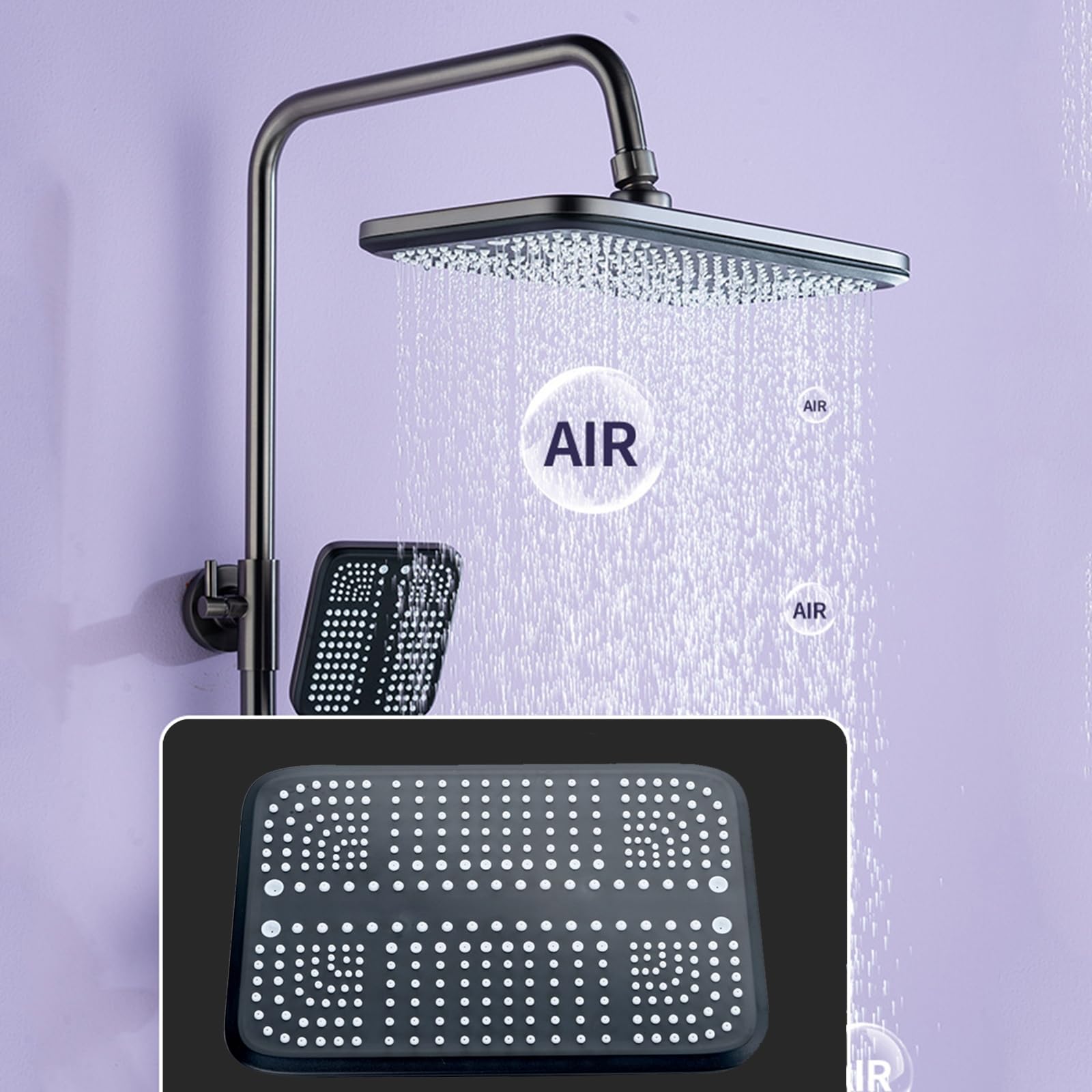 Set di rubinetti con Display Digitale per Sistema Doccia Grigio, Montaggio a Parete con beccuccio per Vasca, soffione a Pioggia, doccetta, Bidet