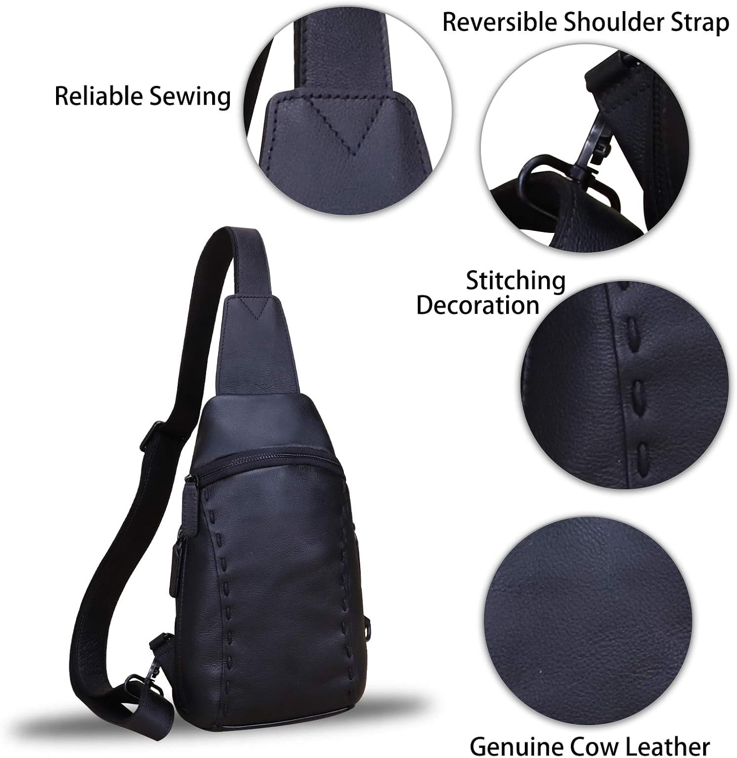 LRTO Genuine Leather Silng Bag for Women and Men Vintage Real Leather Sling Backpack Shoulder Crossbody Bag Chest Purse | Silng Bag, Vintage, Chest Purse - Image 6