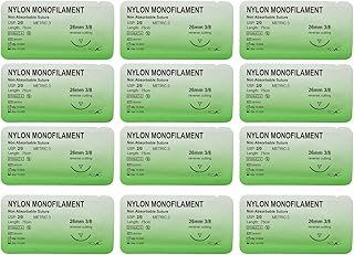 Suture Thread with Needle, Medical and Nursing Surgical Training Suture Kit, Surgical Wound Practice for First Aid Field, Sutures for Medical Students, (12 Pcs Per 2/0, 3/0, 4/0) (2/0)