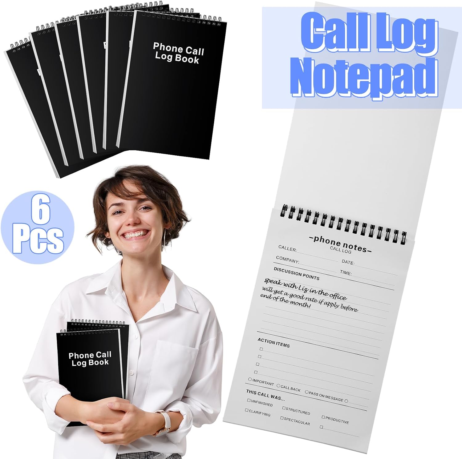 Faccito 6 Pcs Call Log Notepad for Work Phone Log Book for Office with Notes Phone Message Book with Action Items-Phone Call to Do List for Work 80 Sheets