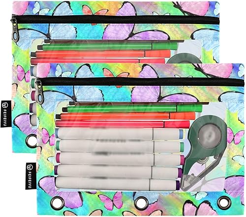 Vista 20 de Gredecor Estuche para lápices con 3 anillos, diseño de búho de dibujos animados, con cremallera, 2 unidades, organizador transparente para carpetas