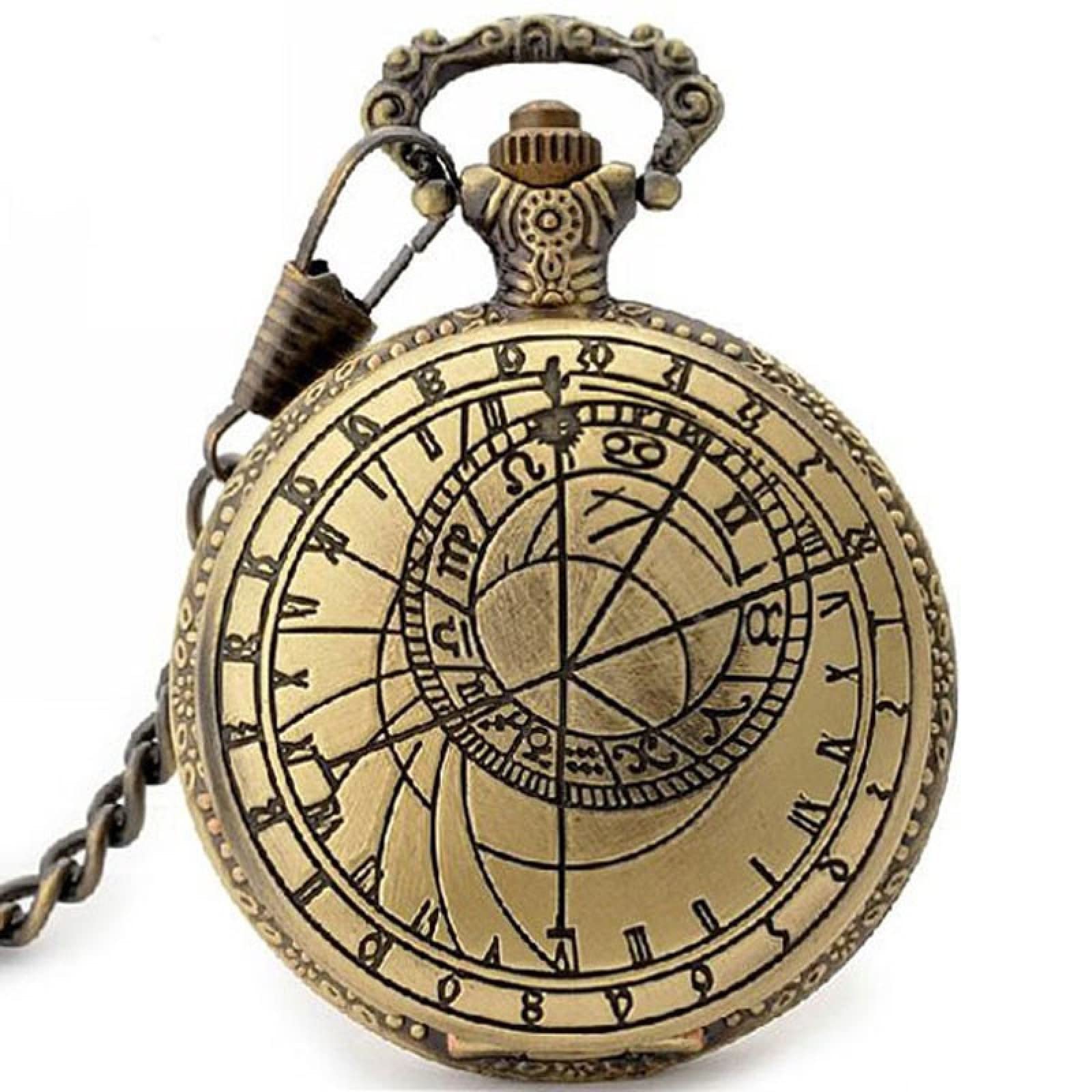 Praski zegar astronomiczny Analogowy kwarcowy zegarek kieszonkowy 12 konstelacji Zegar dla mężczyzn i kobiet, łańcuszek 30 cm