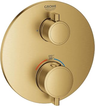 Grohe Grohtherm Dual Function 2-Handle Thermostatic Valve Trim, Square, Brushed Cool Sunrise