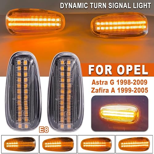 Miniatura 2 de Lente transparente ámbar LED dinámico marcador lateral luz intermitente para Opel Zafira A 1999-2005 Astra G 1998-2009