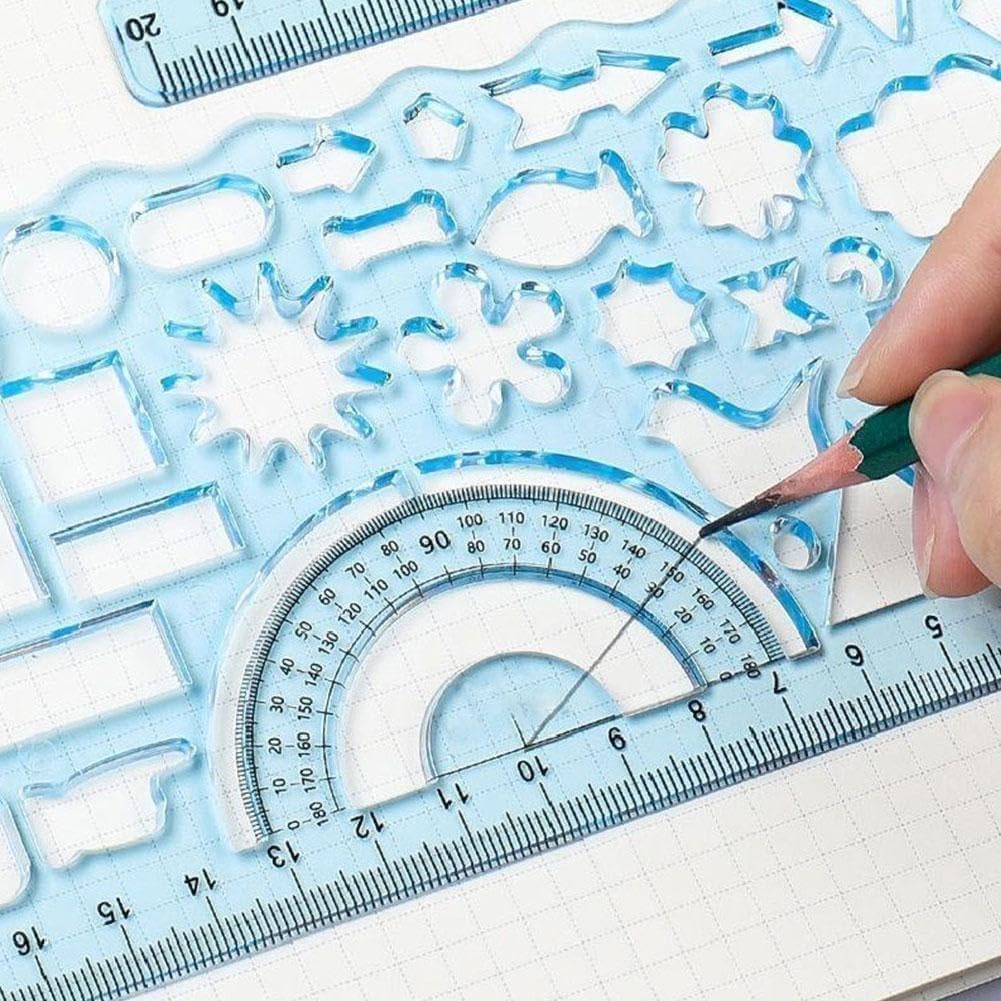 Geometric Shape Stencil Ruler Set for Kids ? 2Pcs Plastic Drawing Templates with Ruler & Protractor ? Educational Math Tool for Geometry, Art, Crafts, School Projects(Multicolor)-image-43