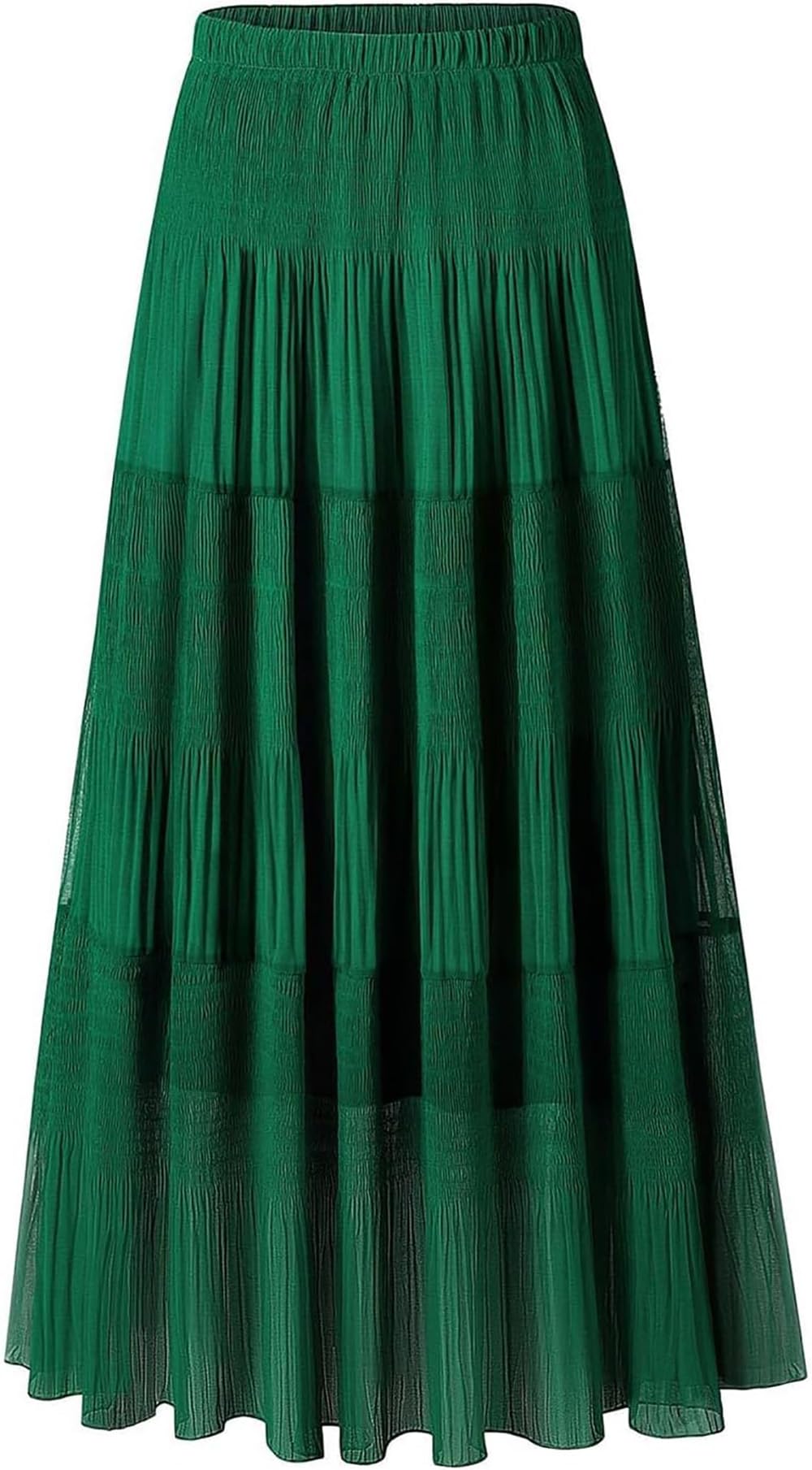 Furpazven Maxirock Rock Lang Damen Skirt Bohemien Sommerrock Hohe Elastische Taille Plissierter Elegant A-Line Sommer Maxi Rock Röck Grün L