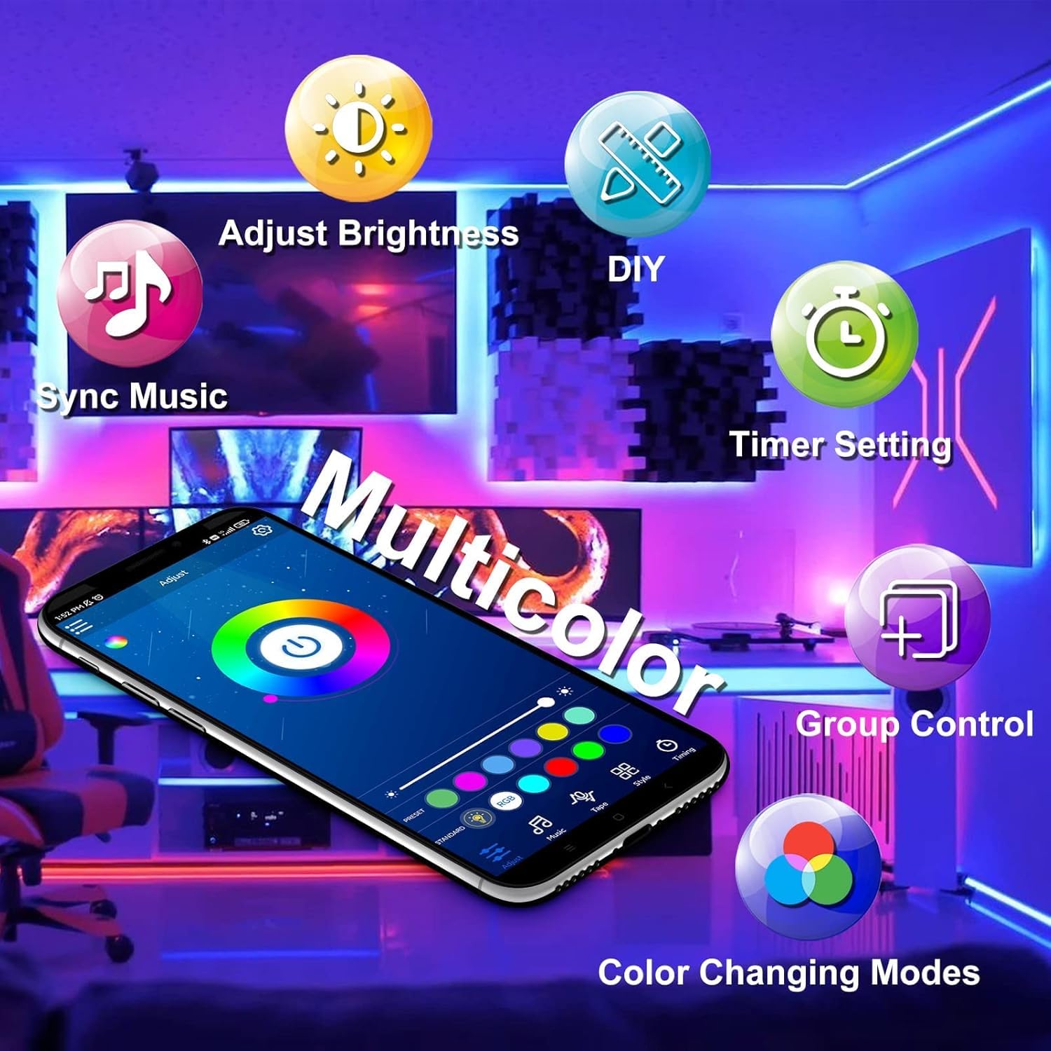 DAYBETTER LED Lights for Bedroom 132ft (2 Rolls of 65.6ft), Music Sync Color Changing Strip Lights with Remote, 24V Power Supply, Classroom Lighting, Room Decor for Teen Girls Boys Birthday Gifts: 300FT