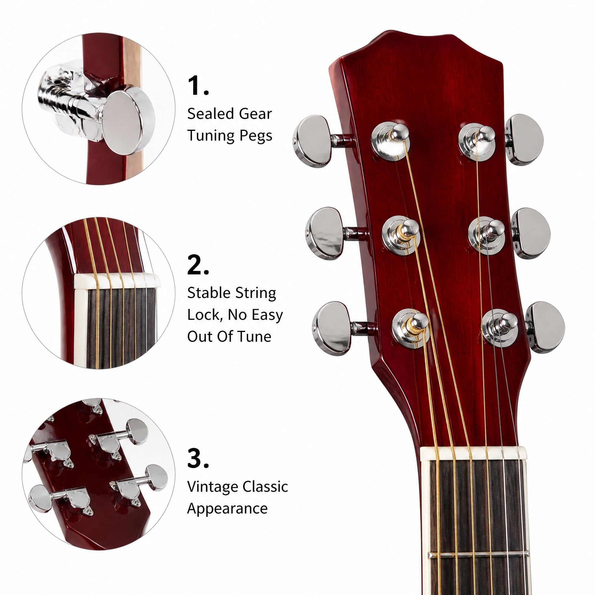 Akustische Folk-Gitarre aus Lindenholz, 40-Zoll-Einsteiger-Jita, Musikinstrument in glänzender Holzfarbe(Sunset color)