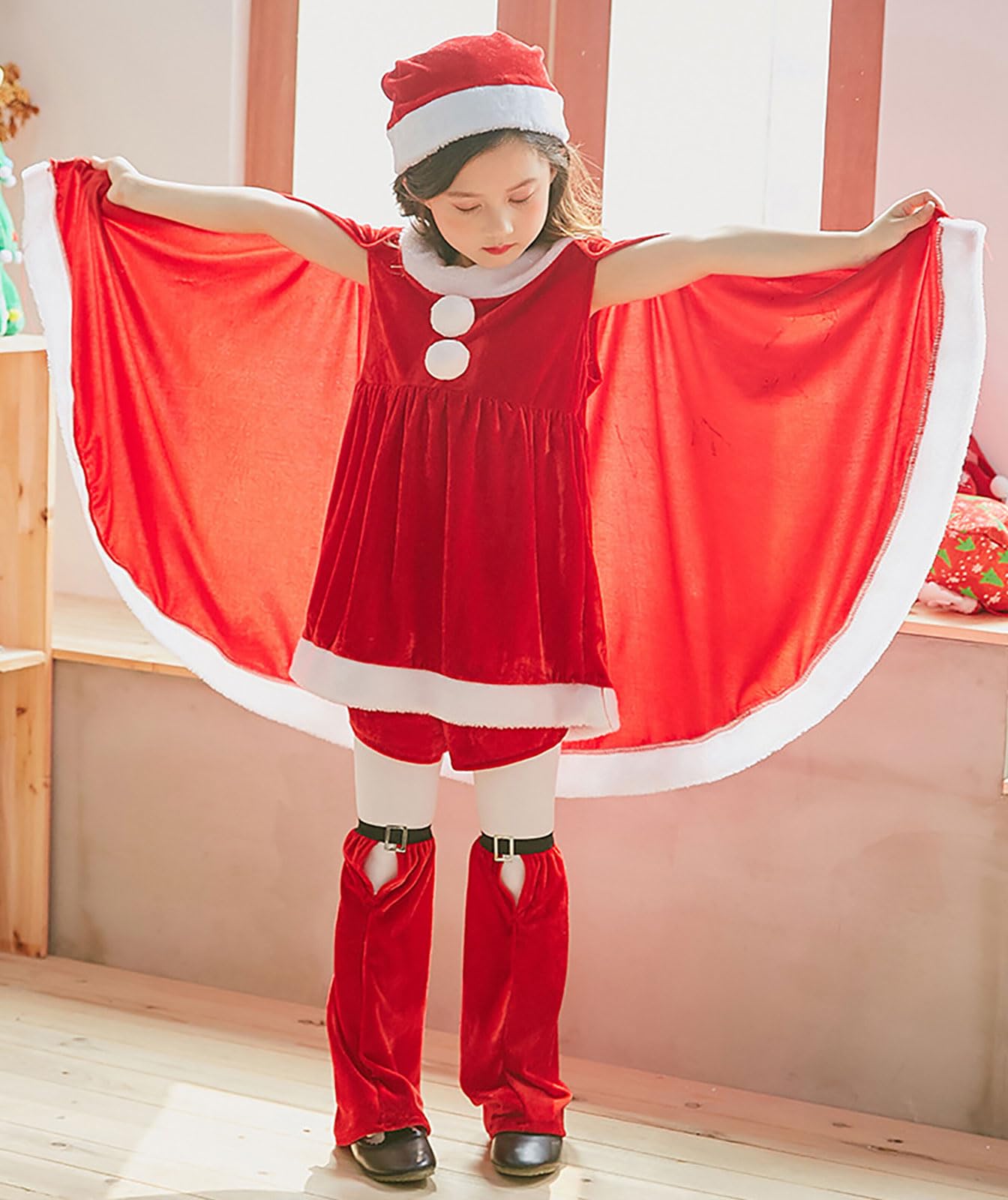 Girls' Christmas Clothing, Christmas Long Sleeved Shawls and Hats, Cute Winter Christmas Clothing