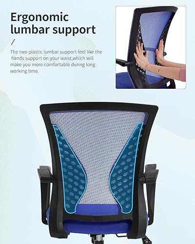 Miniatura 7 de Silla de oficina para el hogar, con respaldo de altura media, para computadora, con soporte lumbar giratorio, ajustable, para trabajo, ergonómica,