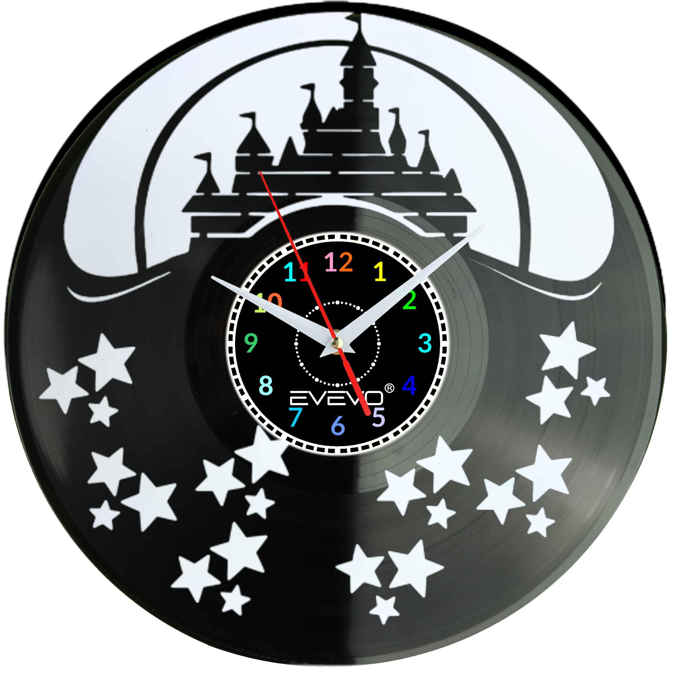 ZAMEK MYSZKI WALT DISNEY ZEGAR ŚCIENNY FLUORESCENCYJNE TŁO PŁYTA WINYLOWA PREZENT UPOMINEK URODZINY GIFT SOUVENIR EVEVO F0057