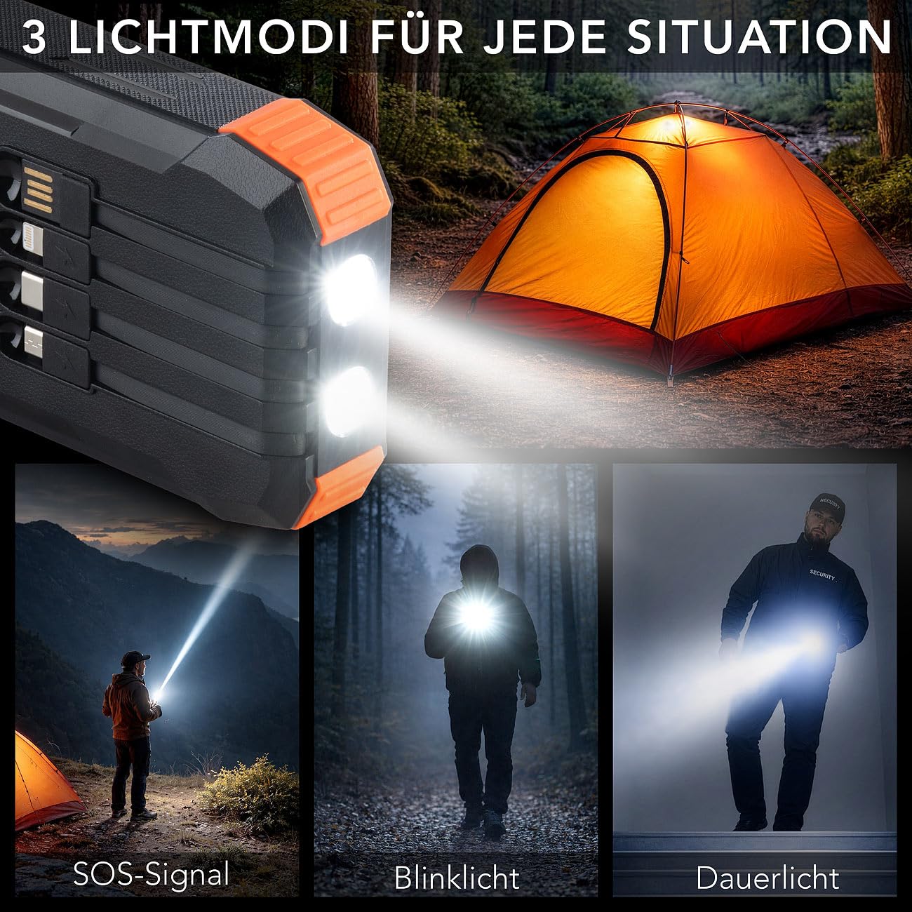 revolt Dynamo-Powerbank: Kurbel-Solar-Powerbank, 20.000 mAh, USB-C PD 20 W, Qi-kompatibel, LED (Kurbel-Dynamo & Solar, mit Lithium Polymer Akku, Steckdose)