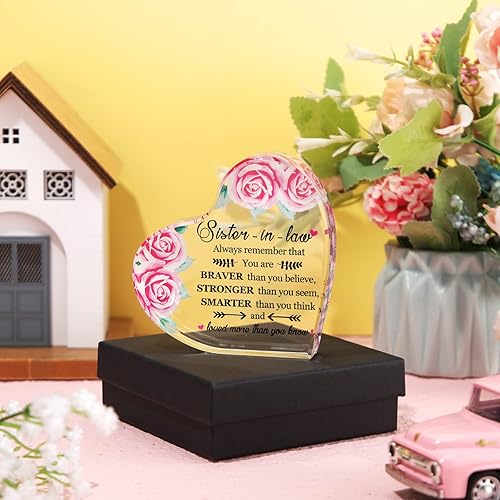 Miniatura 9 de Tuanse Divertido regalo para cuñada, recuerdo de corazón acrílico de Navidad para hermana en forma de corazón, placas decorativas, escritorio de