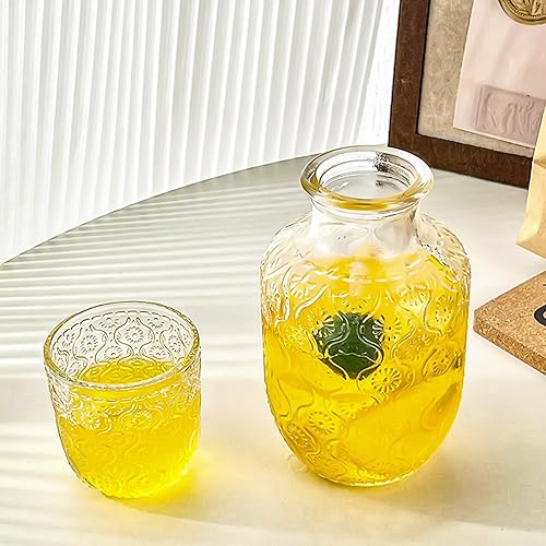 Miniatura 5 de Juego de jarra de agua vintage para mesilla de noche de dormitorio, jarra de agua para mesita de noche, jarra de enjuague bucal de vidrio rayado