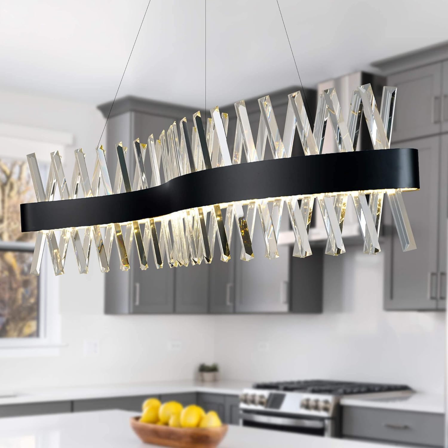 ZenithBeam Modernos LED Lampara ArañA De Cristal,100CM Negro Amparas De Techo Salon Colgantes,300K-6000K Regulable LáMparas Colgantes,Grande LáMpara Colgante De Techo Para Isla De Cocina Comedor Hall