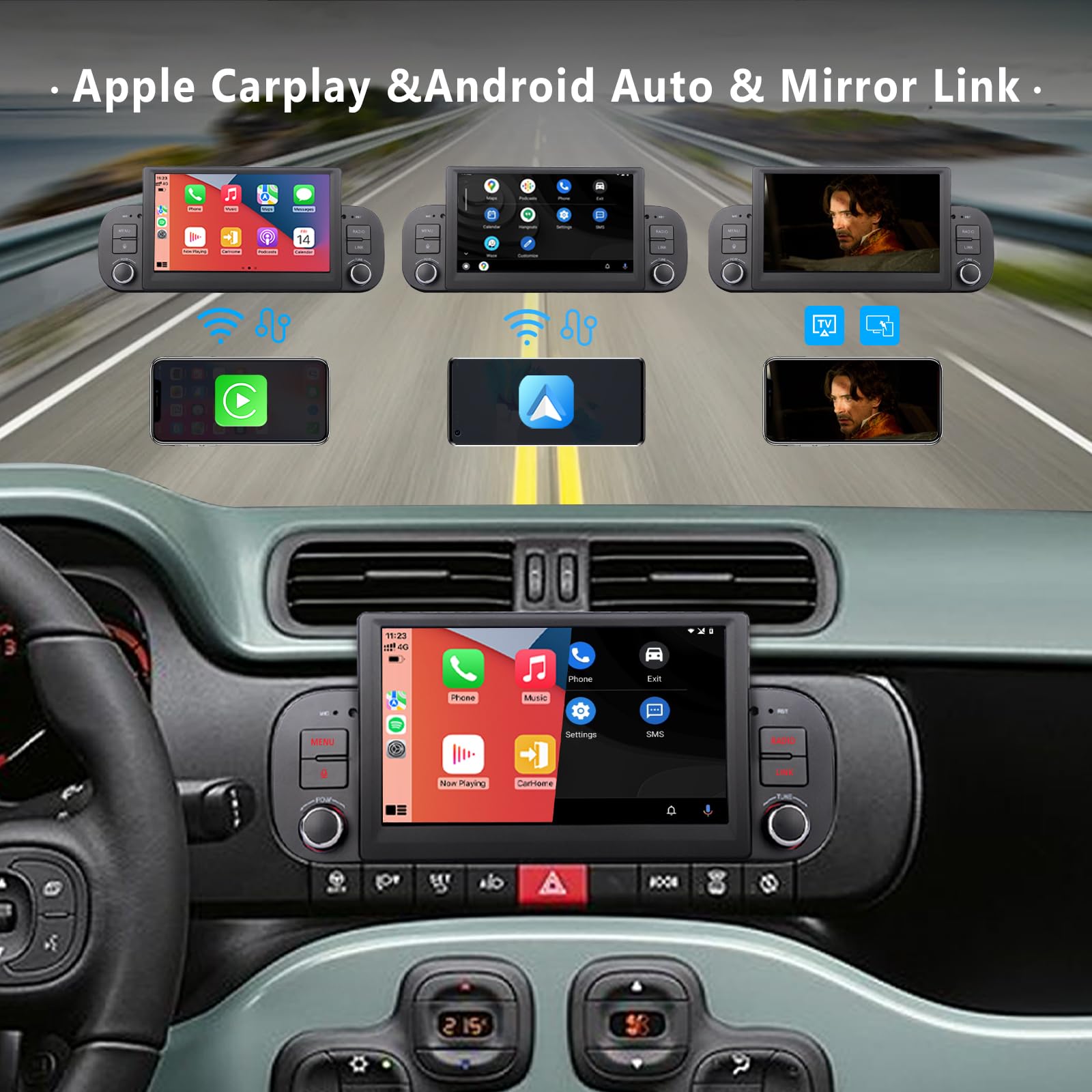 Autoradio per Fiat Panda 2013 2014 2015 2016 2017 2018 2019 2020 con Wireless Carplay Android Auto Stereo Radio LINUX Radio AM/FM/RDS BT5.0 con Manopola Volume Fisica Avvio Rapido Plug E Play