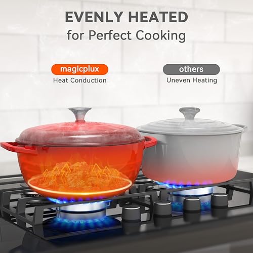 Miniatura 4 de Olla de horno holandés con tapa, horno holandés de hierro fundido esmaltado, 6 cuartos de galón, olla de hierro fundido para cocinar, color rojo