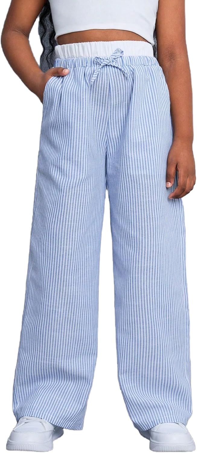 Floerns Girl’s Striped Print Trousers Drawstring Waist Wide Leg Loose Long Pants Floerns Girl’s Striped Print Trousers Drawstring Waist Wide Leg Loose Long Pants