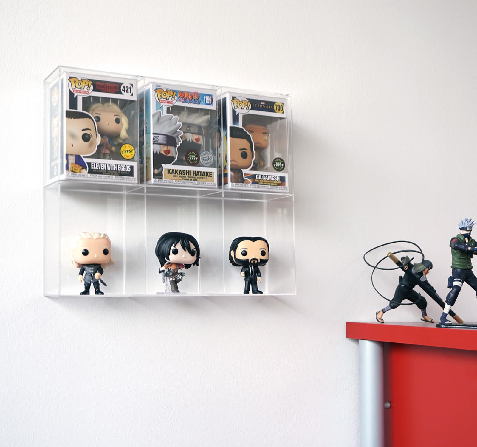 Pudełko ekspozycyjne ze szkła akrylowego kompatybilne z Funko POP! 10 cm figurki, półka ścienna na 6 figurek kolekcjonerskich