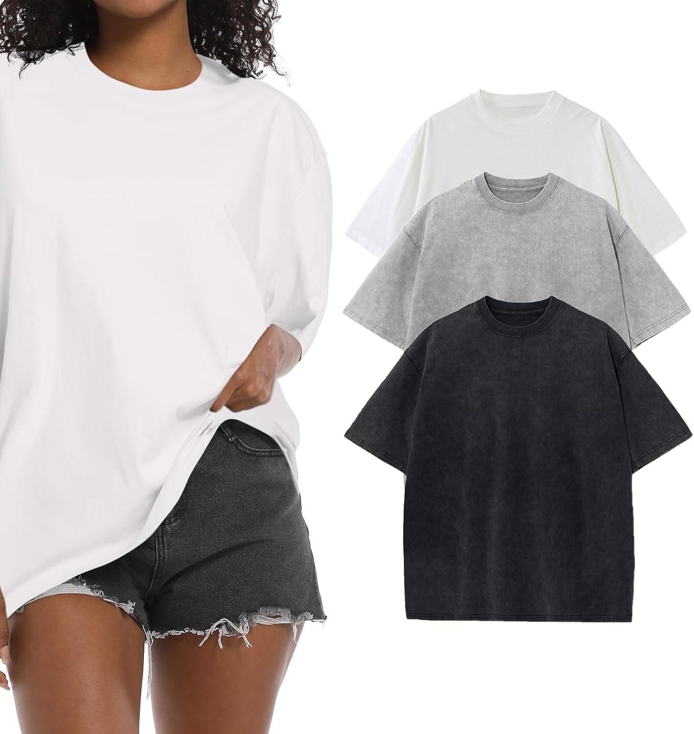 BINTEHGS Oversized Grunge Vintage t Shirts for Women Short Sleeve Cotton Casual Baggy Tees Teens Trendy Crew Neck Loose Tops